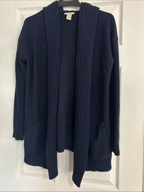 White + Warren Navy Cotton Open Front Cardigan XS